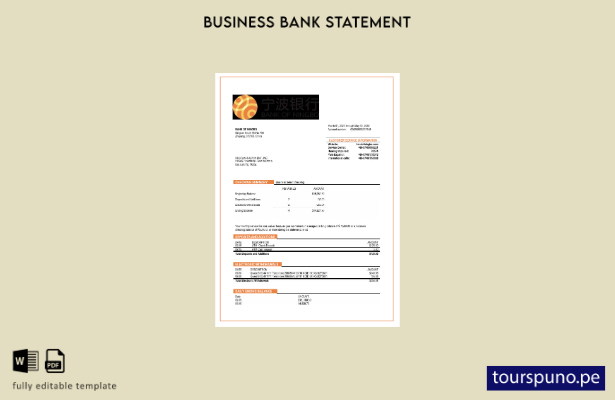 listo para imprimir Plantilla de extracto bancario comercial del Banco de Ningbo