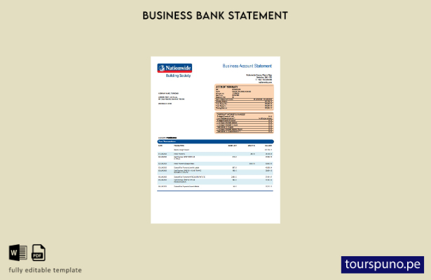 listo para imprimir Plantilla de extracto bancario firme de Nationwide Building