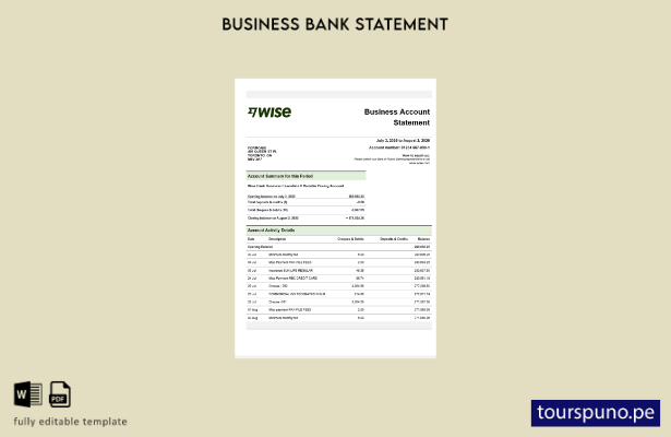 listo para imprimir Plantilla de extracto de cuenta corriente de Wise Company en