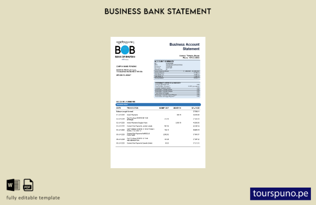 listo para imprimir Plantilla de extracto de cuenta empresarial del Banco de But