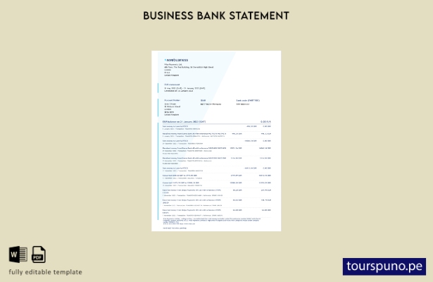 listo para imprimir Plantilla de plantilla de Word y PDF de extracto bancario de
