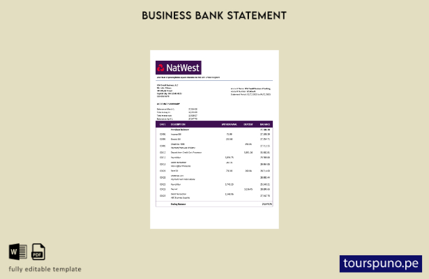 listo para imprimir Plantilla de plantilla de Word y PDF del estado de cuent 105