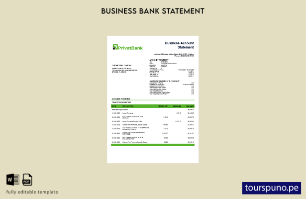 listo para imprimir Ucrania Privatbank extracto de cuenta empresarial plantilla