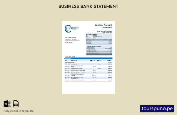 listo para imprimir declaración de la empresa comercial de Choice Bank Plantilla