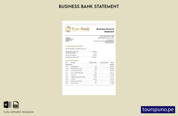 listo para imprimir estado de cuenta firme Transbank Plantilla Word y PDF () pla