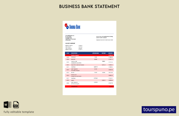 listo para imprimir extracto bancario comercial de Andhra Plantilla en formato W
