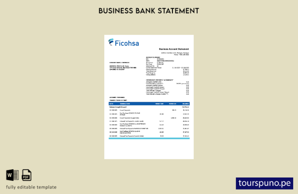 listo para imprimir extracto bancario comercial de Banco Ficohsa Plantilla en fo