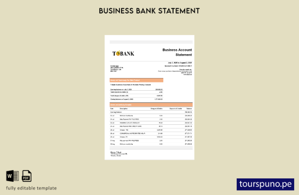 listo para imprimir extracto bancario comercial de T bank Plantilla en formato W