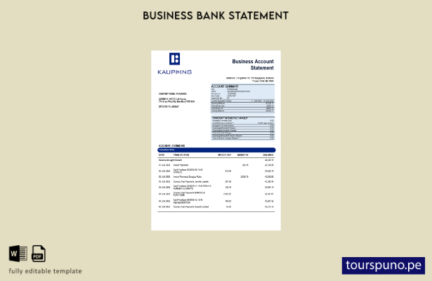 listo para imprimir extracto bancario de cuenta de empresa comercial Kaupthing P