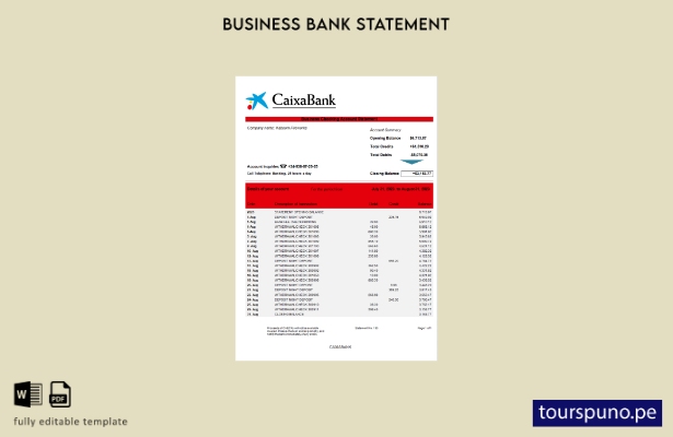 listo para imprimir extracto bancario de empresa CAIXABANK Plantilla Word y PDF