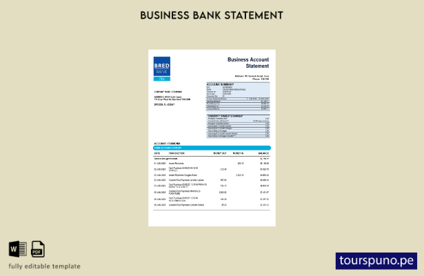 listo para imprimir extracto de cuenta de la empresa Bred Bank plantilla en form