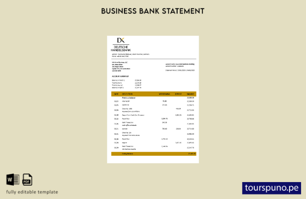 listo para imprimir extracto de cuenta firme del Deutsche Handelsbank Plantilla