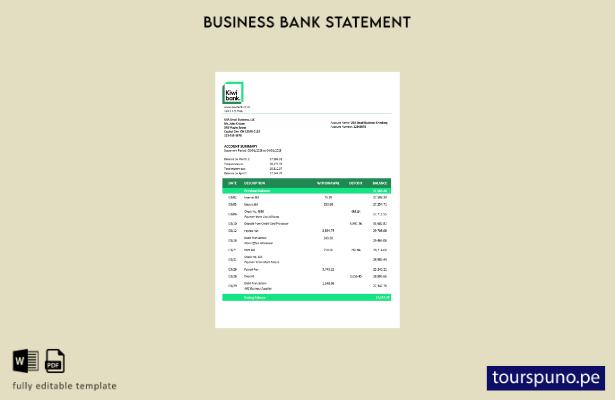 listo para imprimir plantilla de declaración de la empresa comercial Kiwibank en