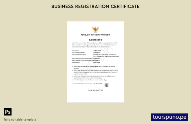 Plantilla de plantilla de Word y PDF de licencia comercial de Indonesia lista pa