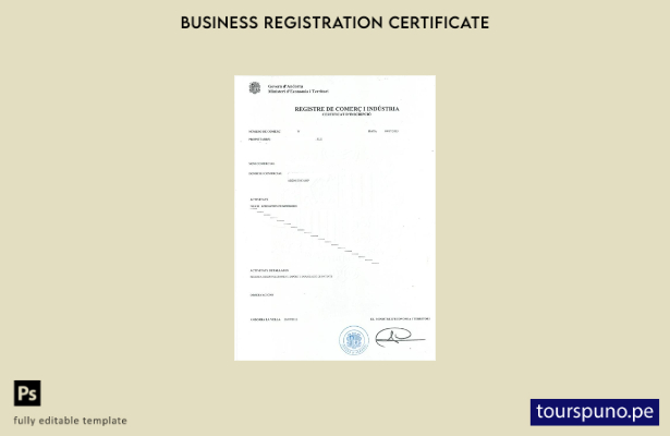 Plantilla de registro comercial e industrial de Andorra lista para imprimir