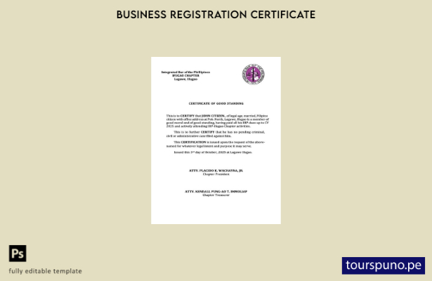 listo para imprimir Certificado de buena reputación de Filipinas Plantilla de  4