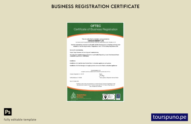 listo para imprimir Certificado de registro OFTEC de EE. UU. Plantilla de planti