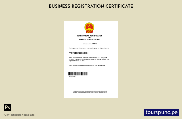 listo para imprimir Certificado de registro de China Plantilla de plantilla de W