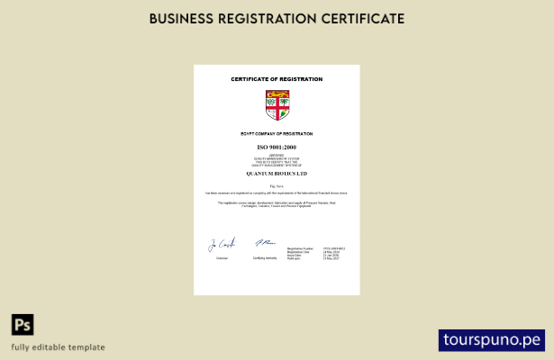 listo para imprimir Certificado de registro de Fiji Plantilla de plantilla de Wo