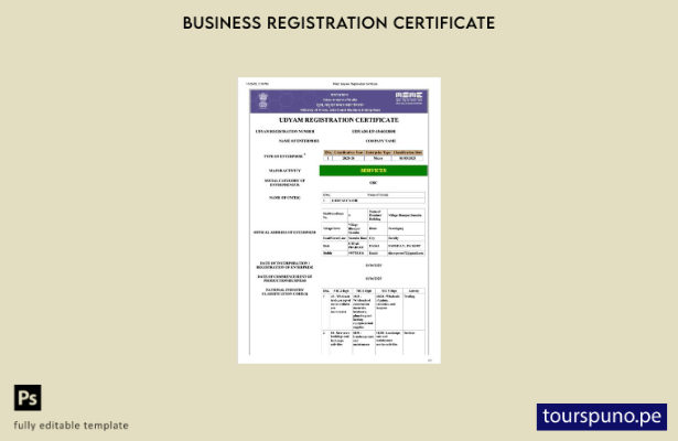 listo para imprimir Certificado de registro de India Udyam Plantilla de Word y 2