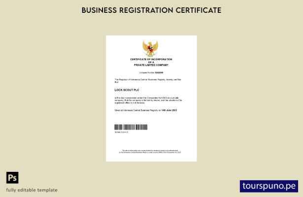 listo para imprimir Certificado de registro de Indonesia Plantilla de plantilla