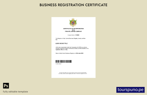 listo para imprimir Certificado de registro de Italia Plantilla de plantilla de