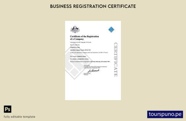listo para imprimir Certificado de registro de empresa de Australia Plantilla de