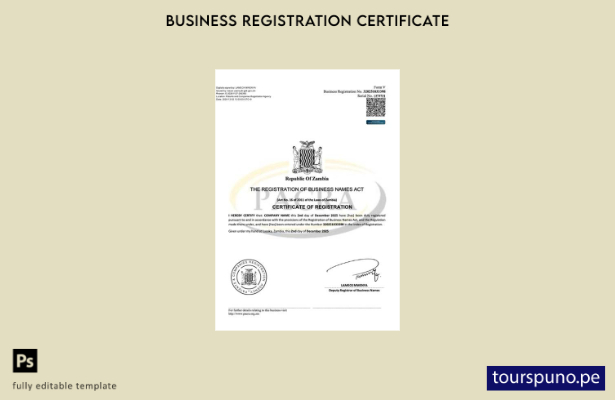 listo para imprimir Certificado de registro de nombre comercial de Zambia Planti