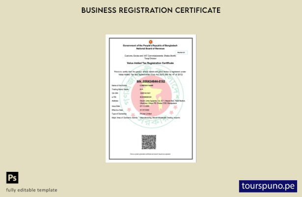 listo para imprimir Certificado de registro del Impuesto sobre el Valor Agregado