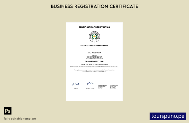 listo para imprimir Plantilla de certificado de registro empresarial de Paraguay
