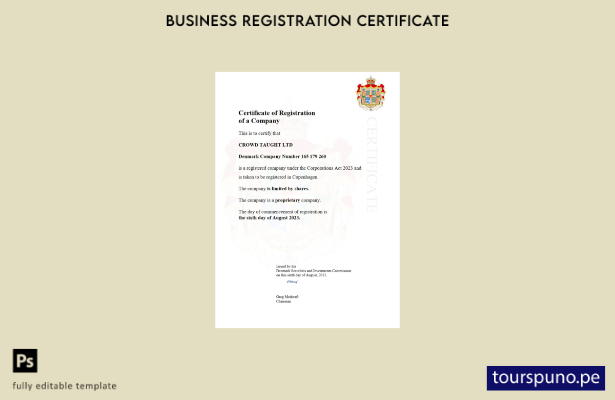 listo para imprimir Plantilla de plantilla de certificado de registro de Dinamar