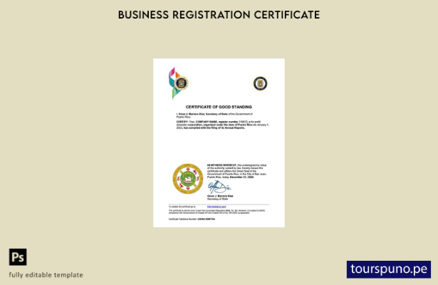 listo para imprimir certificado de buena reputación de Puerto Rico plantilla en