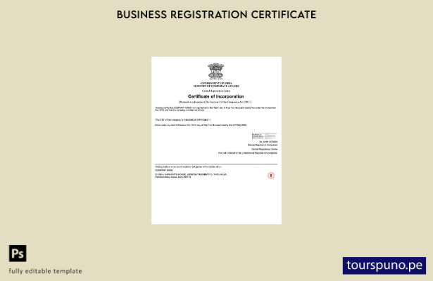 listo para imprimir certificado de incorporación de India Plantilla de Word y  1