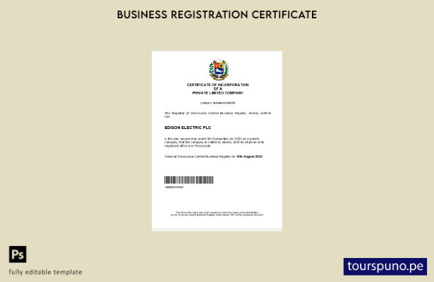 listo para imprimir certificado de registro comercial de Venezuela Plantilla de