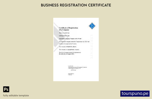 listo para imprimir el certificado GTPALT de Australia de registro de empresa en