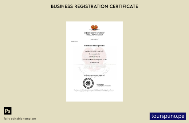 listo para imprimir plantilla de certificado de constitución de Papua Nueva Guin