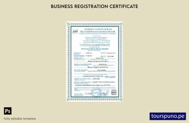 listo para imprimir plantilla de certificado de incorporación de Azerbaiyán