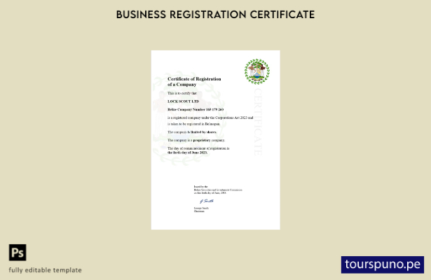 listo para imprimir plantilla de certificado de registro de Belice en Word y PDF