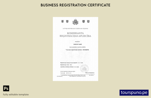 listo para imprimir plantilla de certificado de registro de Letonia
