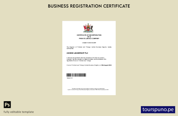 listo para imprimir plantilla de certificado de registro empresarial de Trinidad