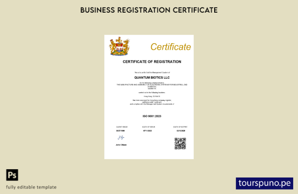 listo para imprimir plantilla de plantilla de certificado de registro de Hong Ko