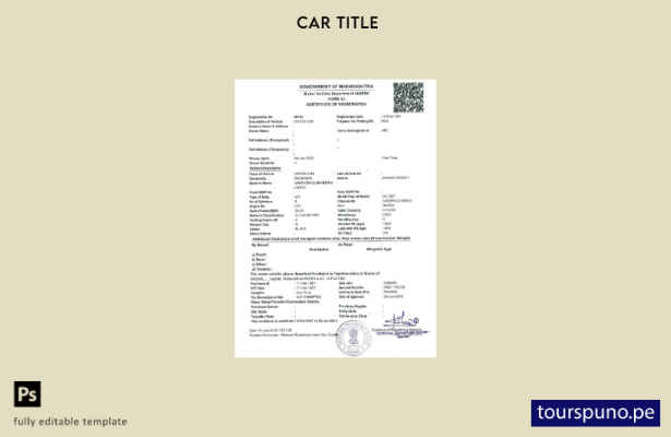 Plantilla de versión de certificado de registro de vehículo de India lista para