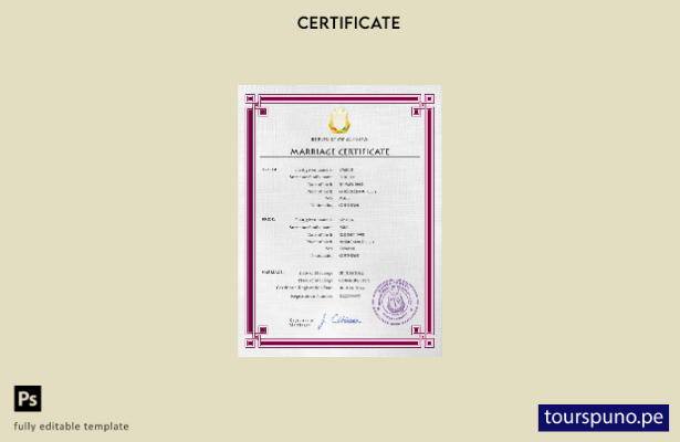 Plantilla PSD de certificado de matrimonio Guniea lista para imprimir