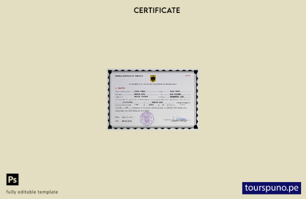 Plantilla PSD de certificado de matrimonio de Alemania lista para imprimir