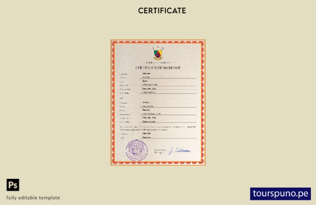 Plantilla PSD de certificado de matrimonio de Camerún listo para imprimir