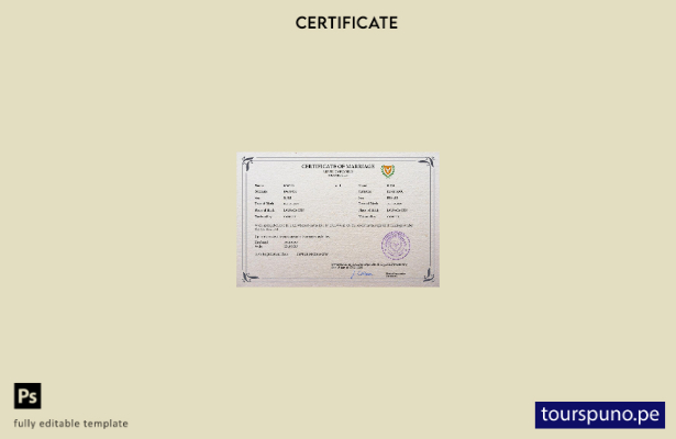 Plantilla PSD de certificado de matrimonio de Chipre lista para imprimir
