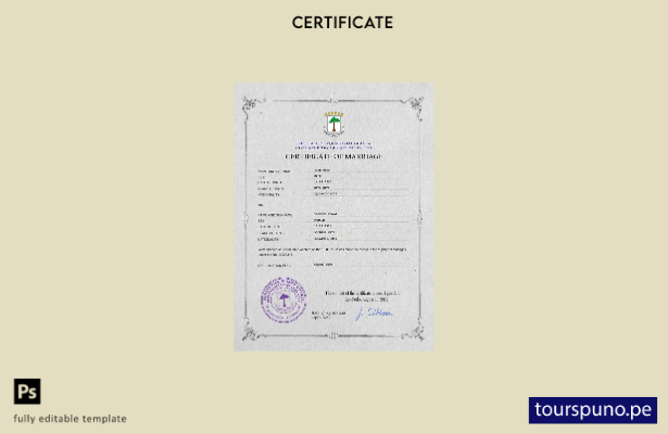 Plantilla PSD de certificado de matrimonio de Guinea Ecuatorial lista para impri