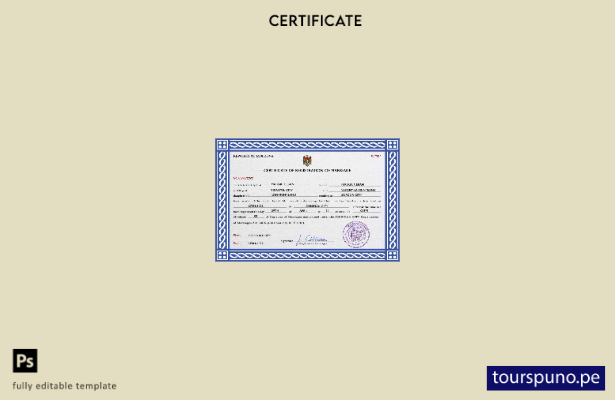 Plantilla PSD de certificado de matrimonio de Moldavia lista para imprimir