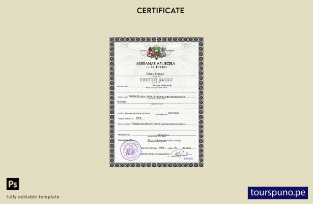Plantilla de certificado de defunción de Letonia lista para imprimir en formato