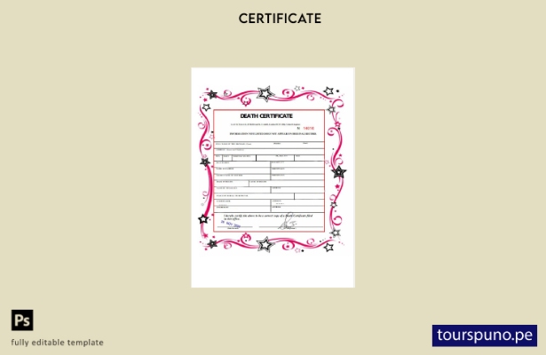 Plantilla de certificado de defunción de la Oficina del Registro General del Rei